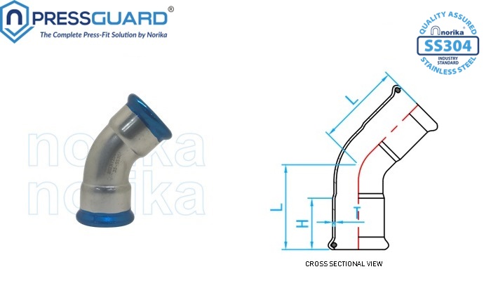 Stainless Steel 304 Press Fit 45 Deg Elbow